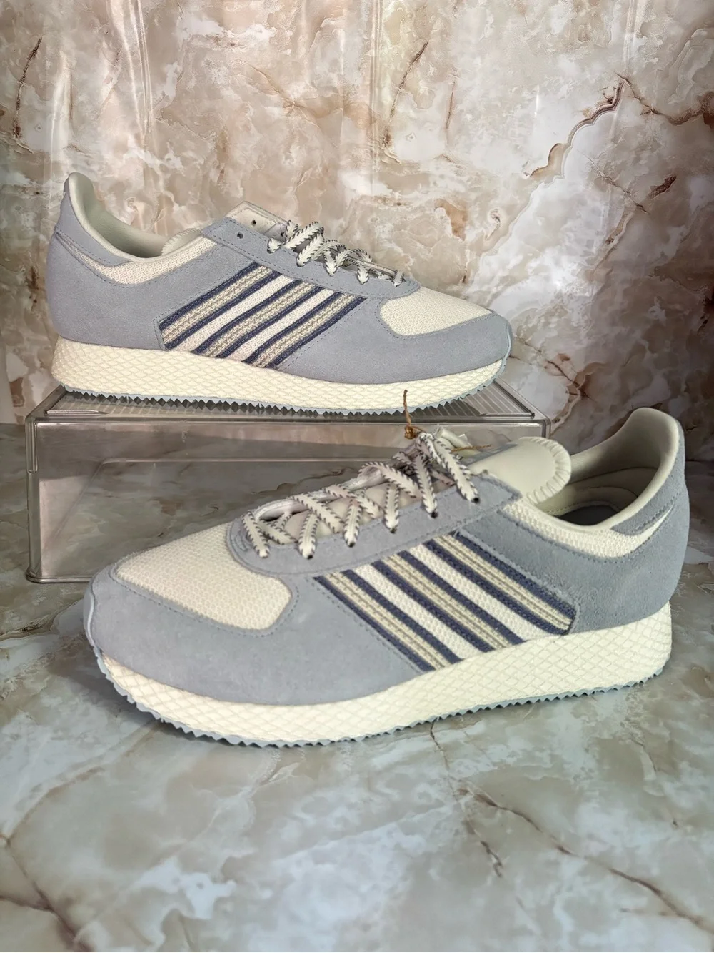 adidas Originals Light Gray and Cream Retro Runner Sneakers